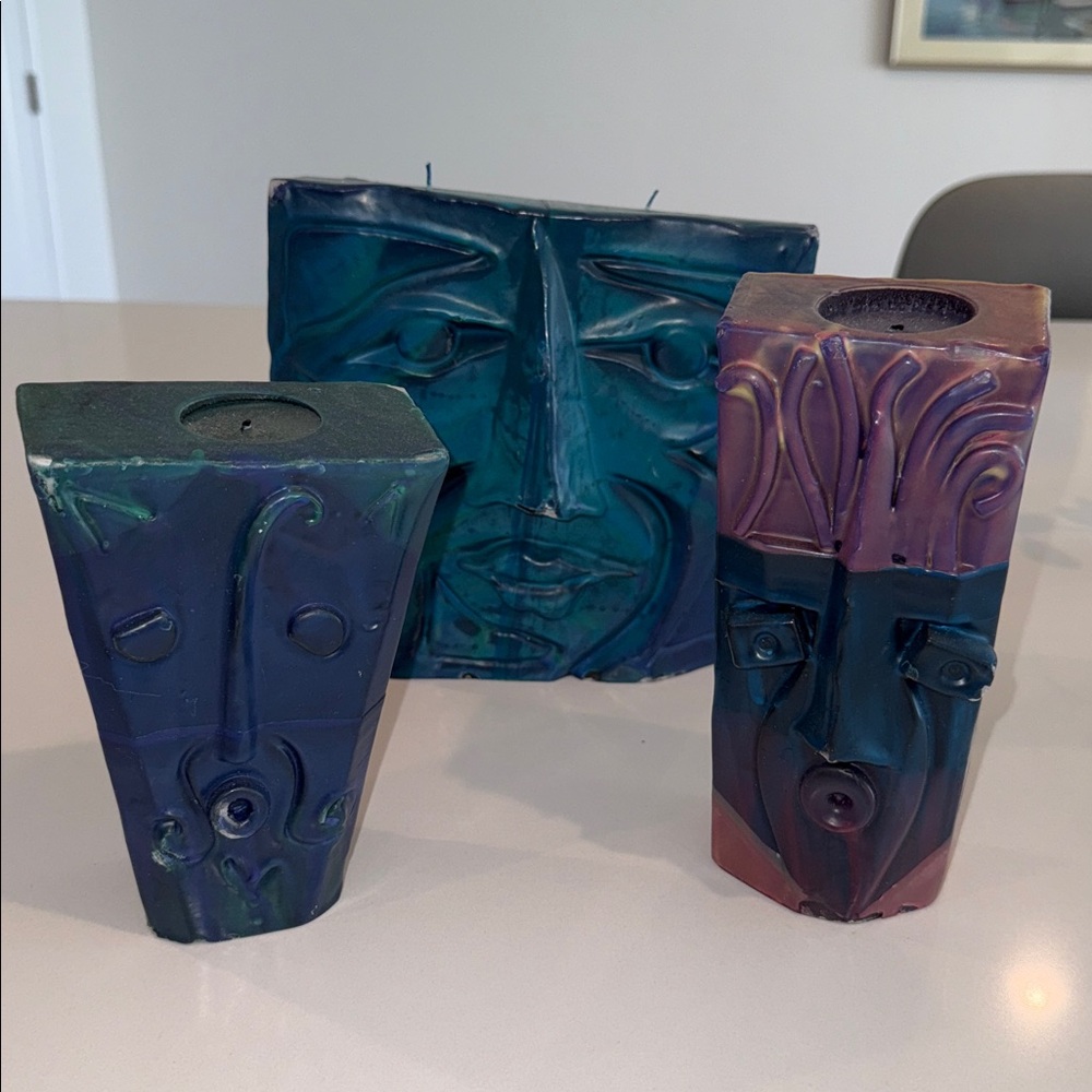 Abstract Face Art candle Sculptures - Blue and Purple- contemporary